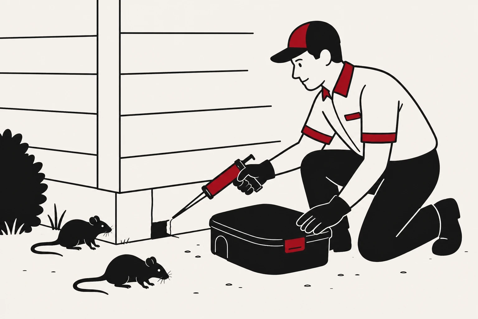 Professional pest control technician inspecting a home for rodents