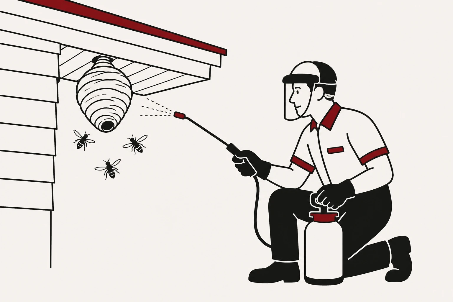 Professional pest control technician removing a wasp nest safely