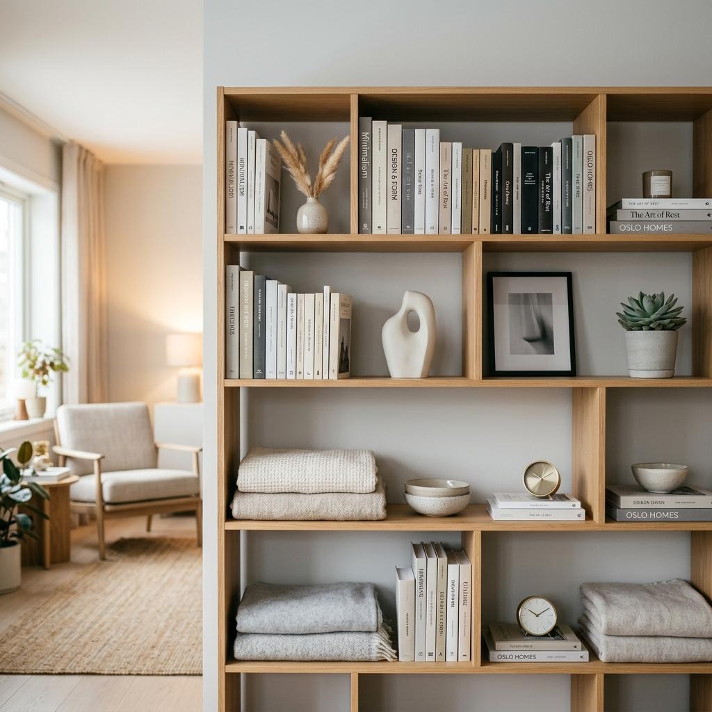 A clean, well-organised bookshelf in a modern home