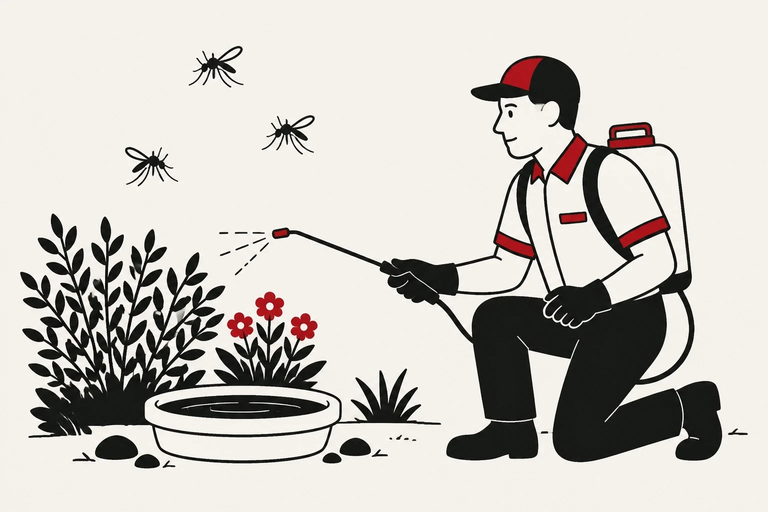 Friendly pest control technician treating an outdoor yard area
